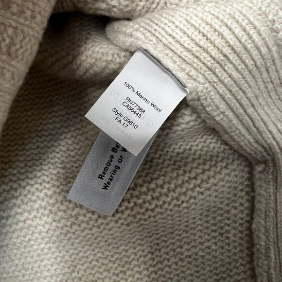 Madewell Beige Merino Wool Cable Knit Crew Neck Long Sleeve Pom Pullover Sweater - Picture 5 of 11